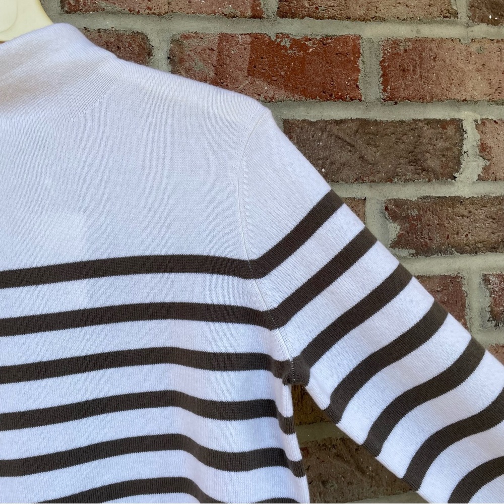 Vince ivory taupe stripe soft wool cashmere high neck sweater Women Medium NWT - Picture 6 of 12